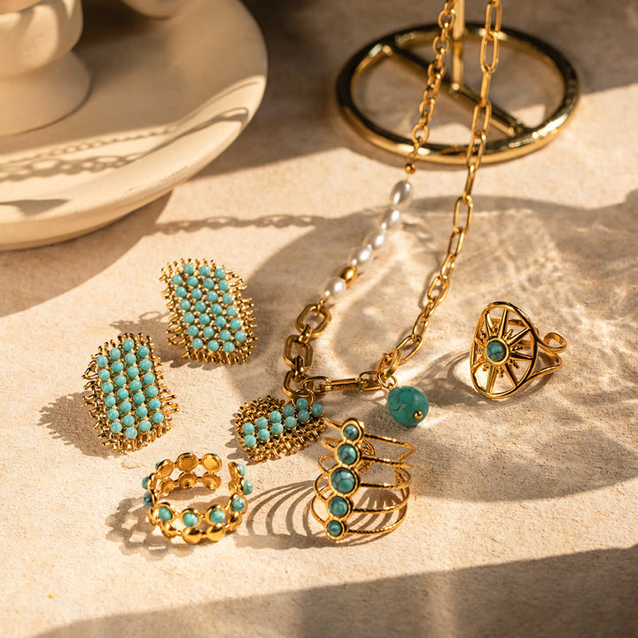Collier avec bague en acier inoxydable couleur or 18 carats Olivenorma