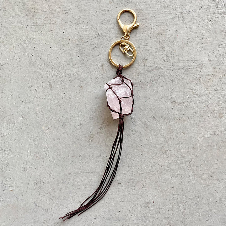 Porte-clés pour téléphone portable en pierre de cristal naturel brut Olivenorma
