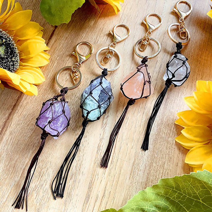 Porte-clés pour téléphone portable en pierre de cristal naturel brut Olivenorma