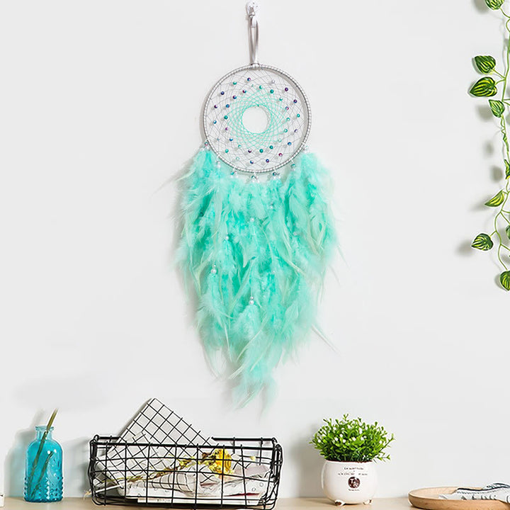 Attrape-rêves en plumes fait main avec éclairage LED Olivenorma