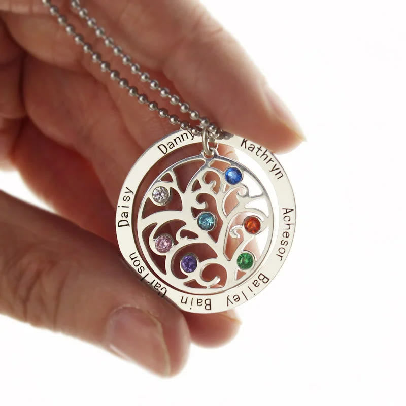 Collier avec pierre de naissance gravée du nom de l'arbre de vie Olivenorma 