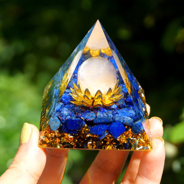 Sphère de quartz rose Olivenorma Lapis Lazuli Lotus Orgone Pyramide