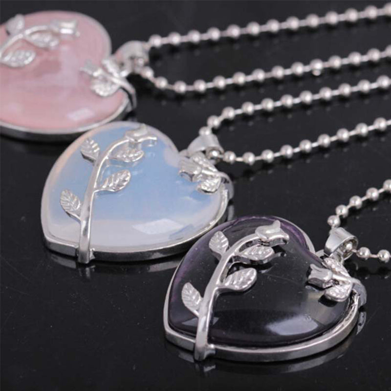 Collier en pierres précieuses en forme de rose en forme de cœur Olivenorma