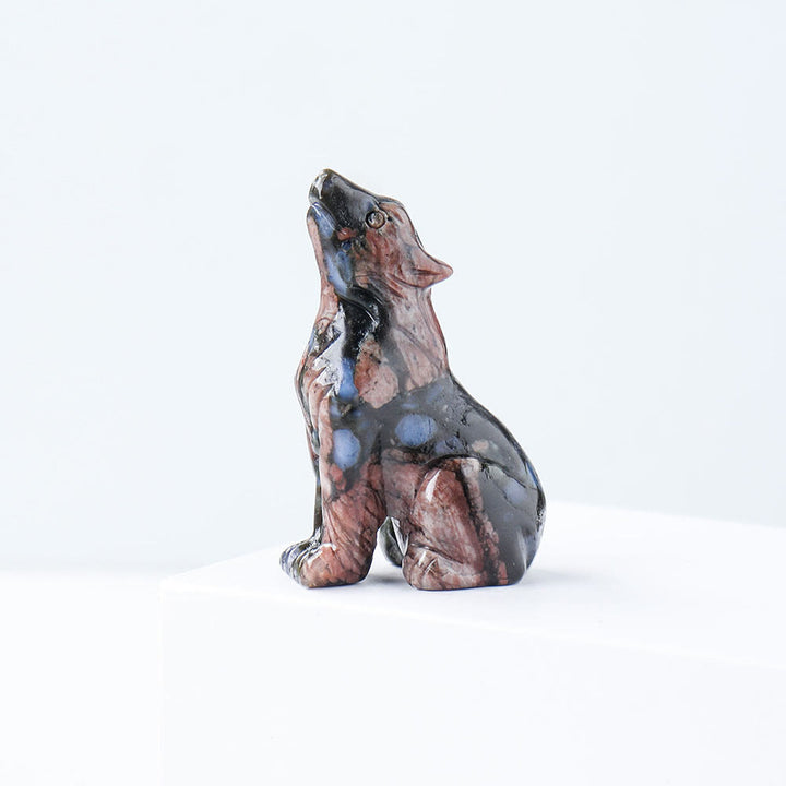 Décoration en pierre précieuse sculptée en forme de loup en cristal Olivenorma de 2 po