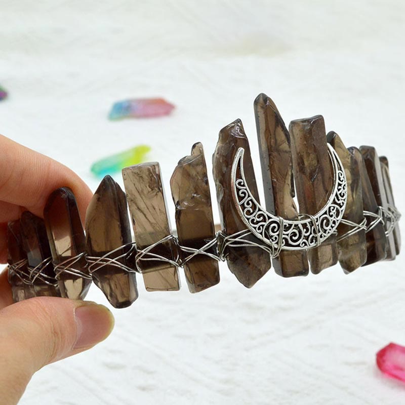 Couronne de mariée en cristal naturel avec libellule et lune Olivenorma 