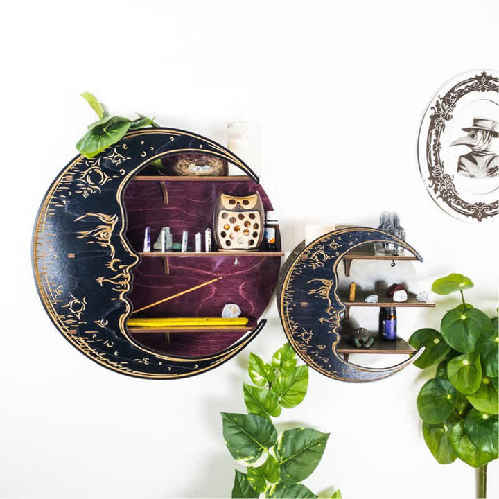 Etagère en cristal en bois avec visage en croissant de lune Olivenorma