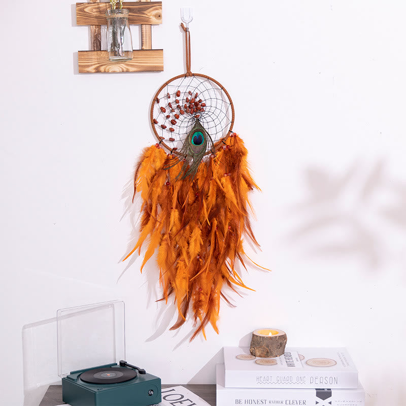 Attrape-rêves en agate rouge et turquoise avec plumes de paon Olivenorma - Agate rouge - Sans lumières - image 2