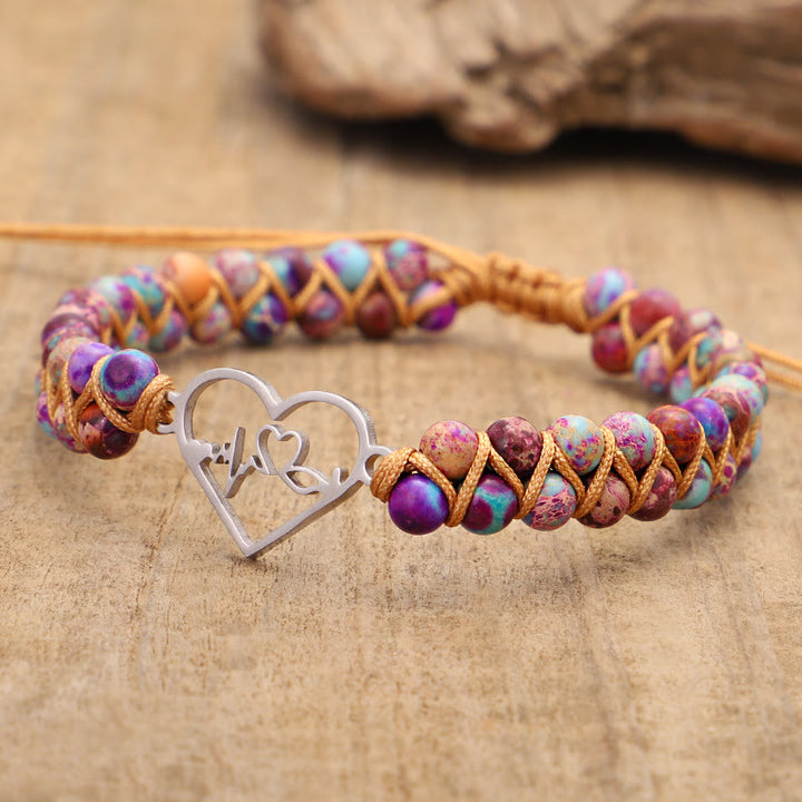 Bracelet en forme de cœur creux tissé à la main en pierre empereur violette Olivenorma Bohemia 