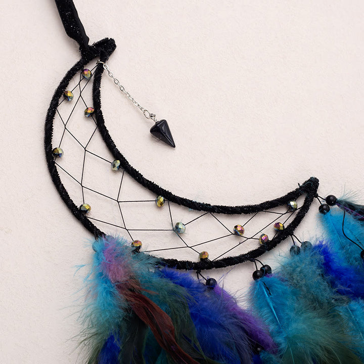 Pendentif en grès bleu Olivenorma Attrape-rêves en forme de plume de lune