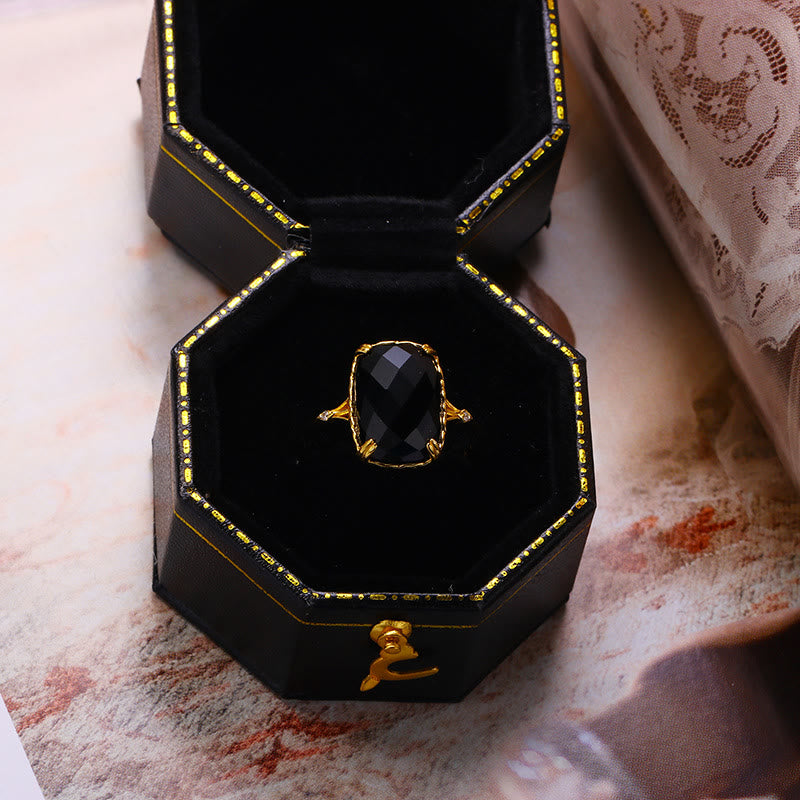 Bague vintage Olivenorma grande aigue-marine carrée en onyx noir