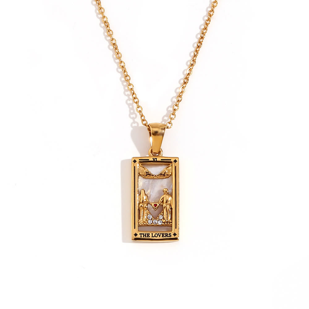 Collier de cartes de tarot en acier inoxydable plaqué or 18 carats Olivenorma 