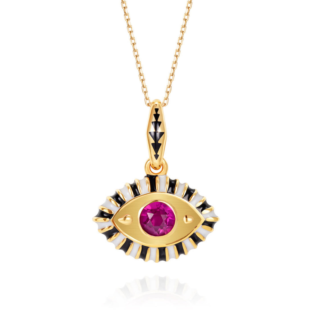 Collier pendentif en acier inoxydable avec zircon coloré contre le mauvais œil Olivenorma 