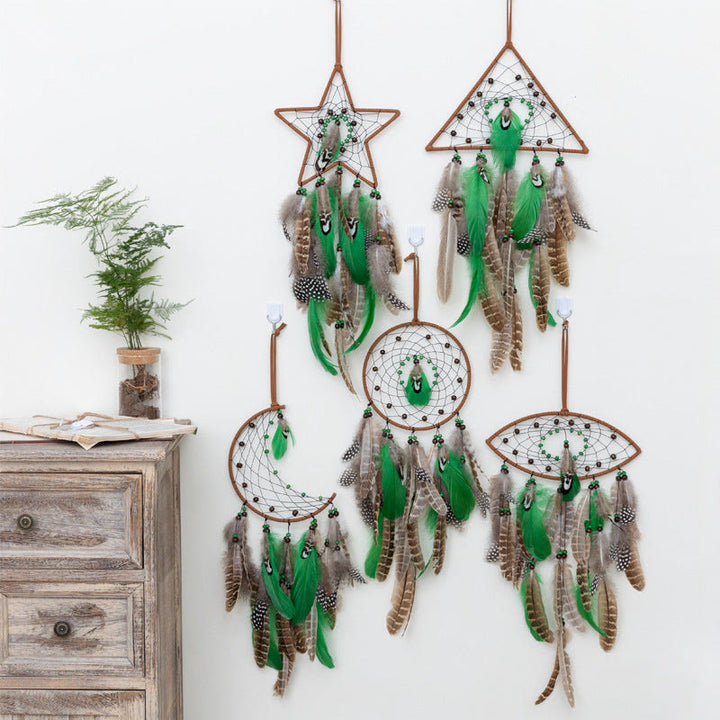 Perles en bois vert naturel Olivenorma Attrape-rêves en plumes de paon 