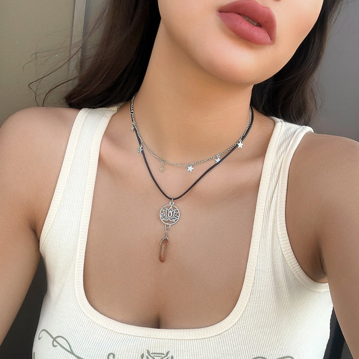 Ensemble de colliers avec pendentif en pierre naturelle Arbre de vie et mauvais œil Olivenorma 