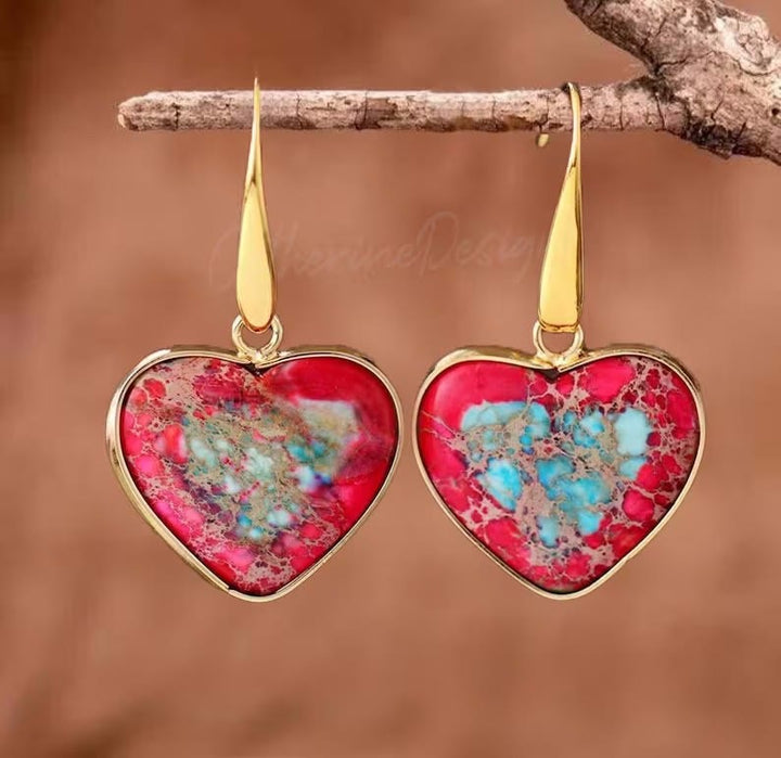 Boucles d'oreilles pendantes en forme de cœur en turquoise huître Olivenorma
