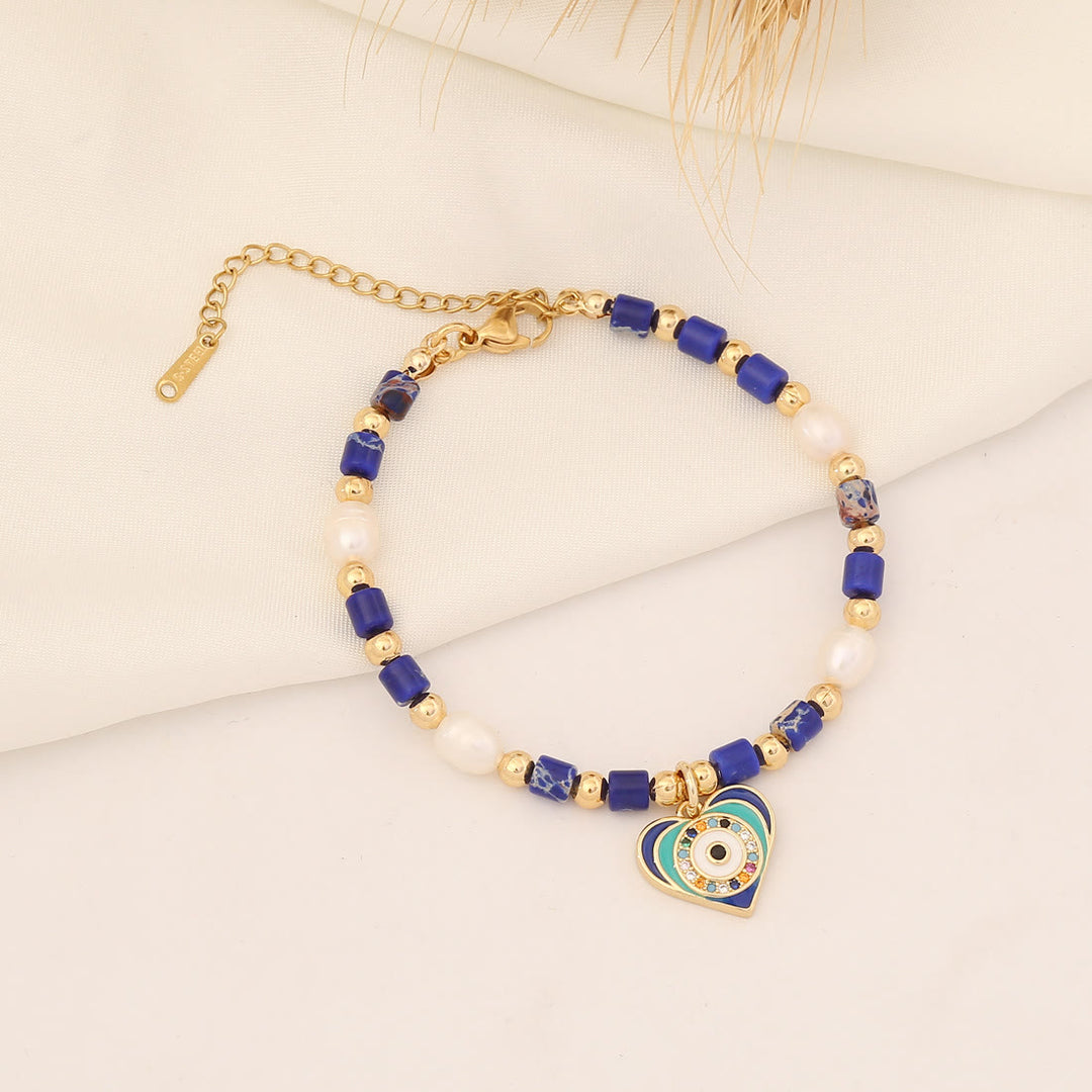 Bracelet en cuivre et perles d'eau douce en pierre naturelle Olivenorma