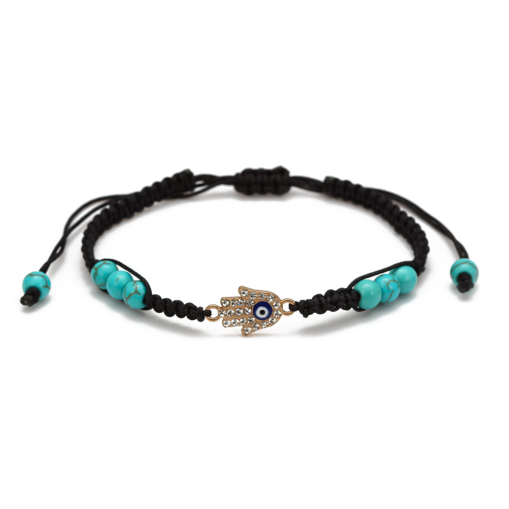 Bracelet tressé ajustable Olivenorma en zircon blanc turquoise contre le mauvais œil