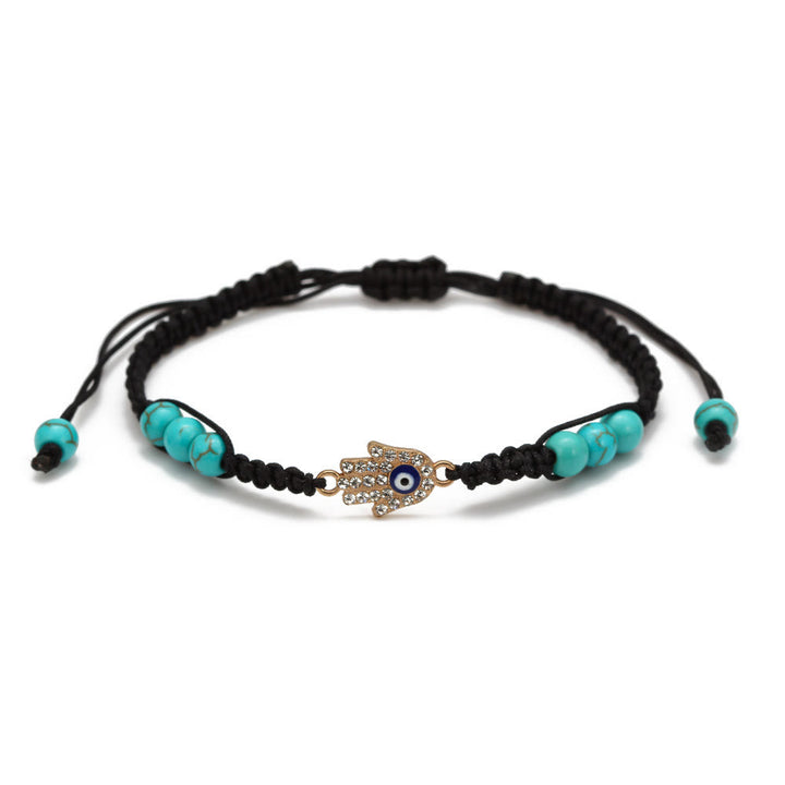 Bracelet tressé ajustable Olivenorma en zircon blanc turquoise contre le mauvais œil