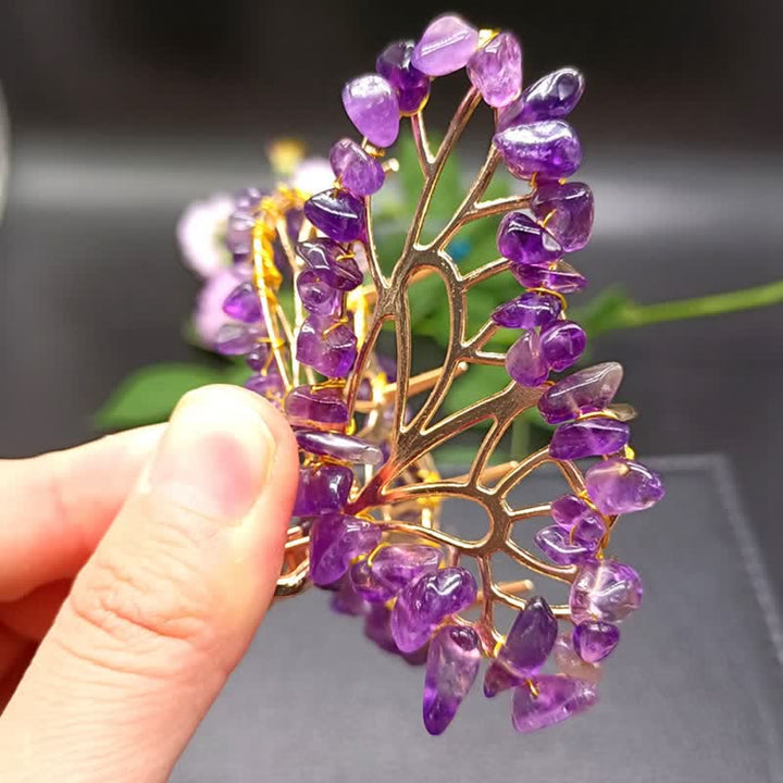 Épingle à cheveux en forme de papillon en améthyste ou quartz rose