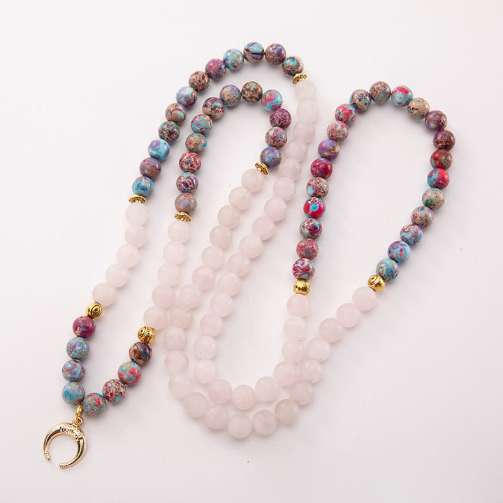 Collier chapelet avec pendentif en pierre de lune en quartz rose Olivenorma