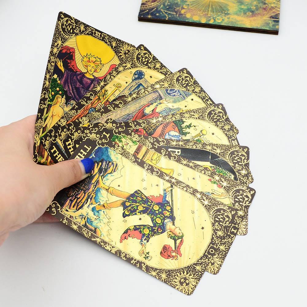 Coffret de divination en feuille d'or avec kit complet de cartes de tarot Olivenorma