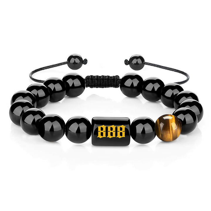 Bracelet Olivenorma en perles d'obsidienne de 10 mm avec numéro de mode 000-999 
