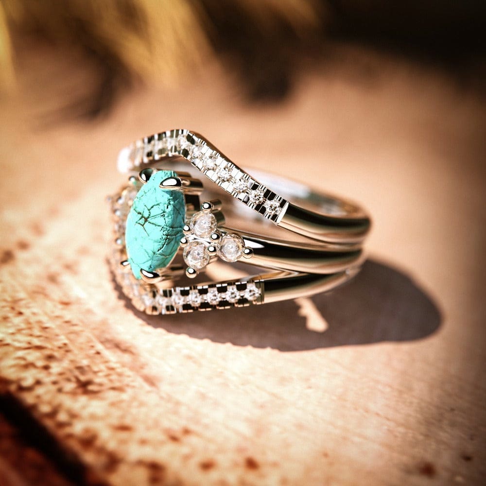 Bague deux pièces turquoise vintage Olivenorma - Taille UK T1/2 (US 10) - image 0