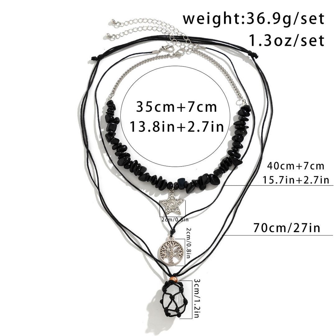 Ensemble de colliers avec pendentif en obsidienne et arbre de vie contre le mauvais œil Olivenorma 