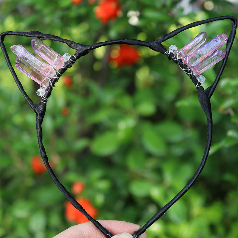 Serre-tête avec oreilles de chat en cristal électrolytique Olivenorma