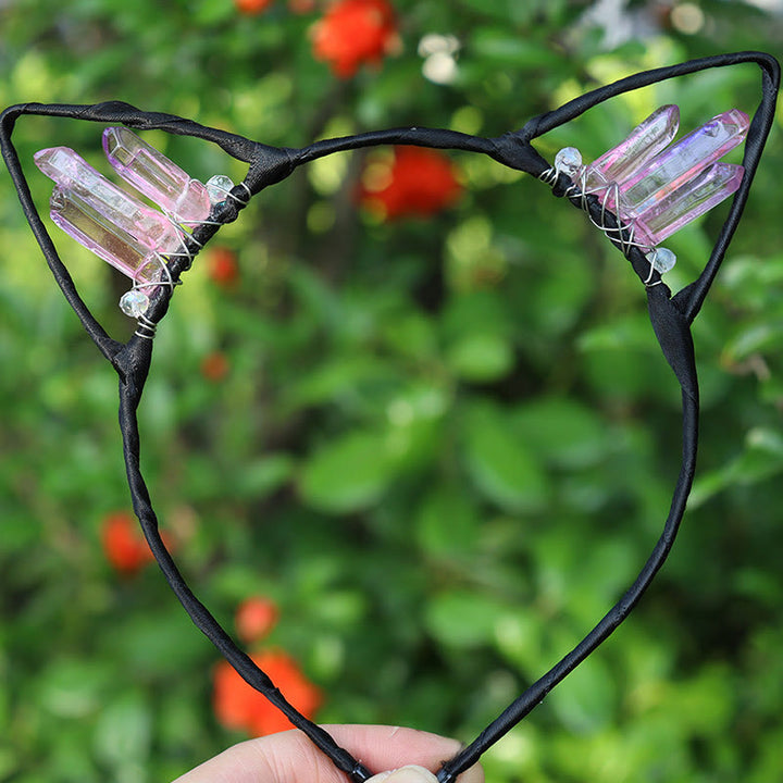 Serre-tête avec oreilles de chat en cristal électrolytique Olivenorma