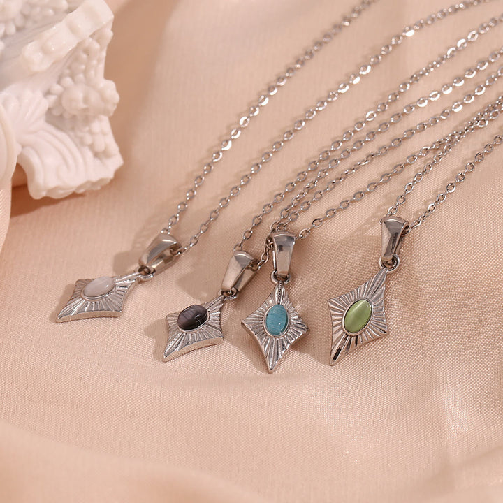 Collier pendentif en acier inoxydable avec œil de chat Olivenorma