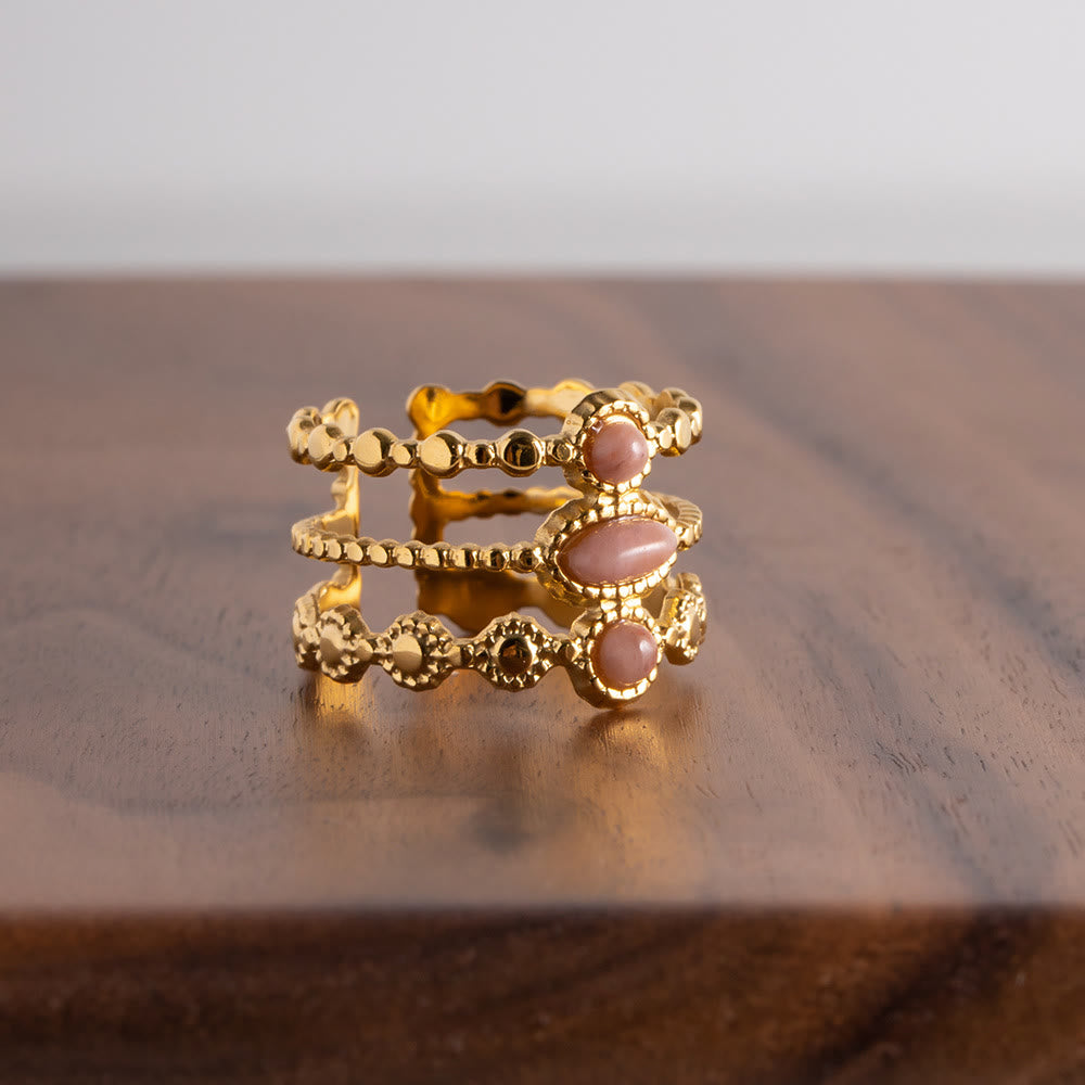 Bague ouverte vintage française à trois canapés avec rhodochrosite Olivenorma 