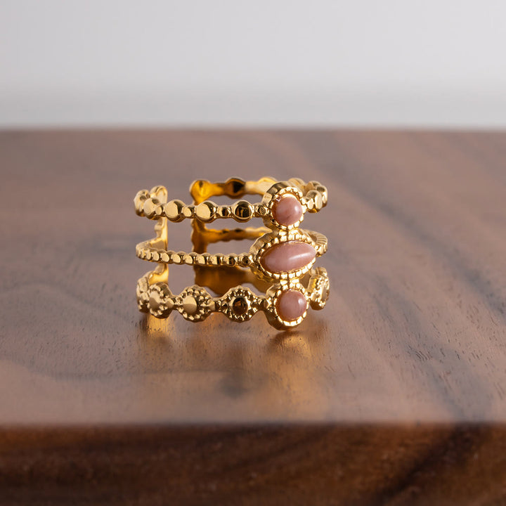 Bague ouverte vintage française à trois canapés avec rhodochrosite Olivenorma 