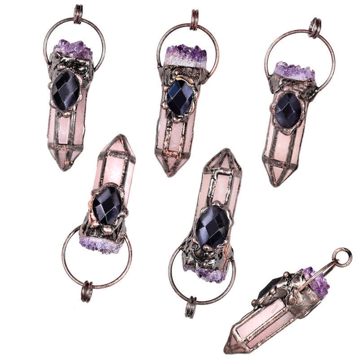 Collier créatif en quartz rose et améthyste naturelle Olivenorma