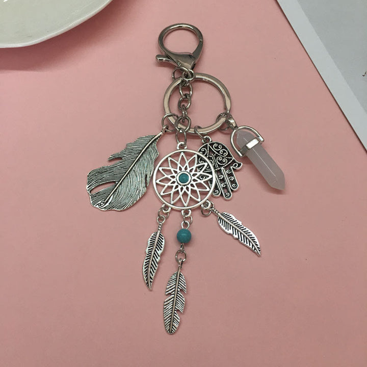 Pendentif attrape-rêves en pierres précieuses naturelles Olivenorma Porte-clés Hamsa 
