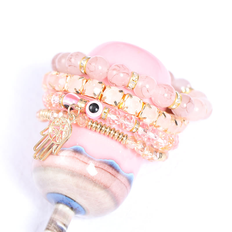 Ensemble de bracelets à quatre rangs de perles Evil Eye Hamsa Olivenorma 