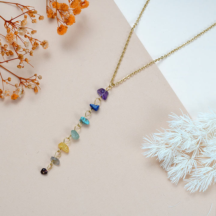 Collier avec pendentif à pampilles en pierre naturelle et chakra Olivenorma 