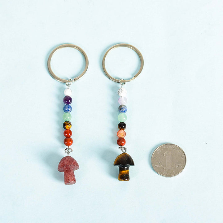 Porte-clés en perles de cristal de chakra en forme de champignon Olivenorma