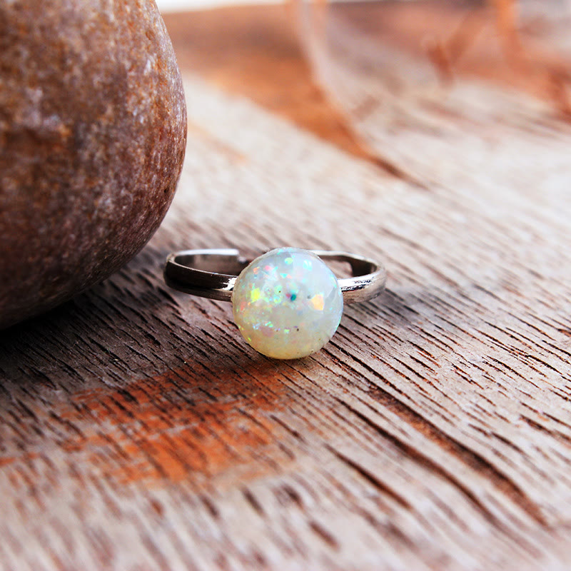 Bague ajustable simple en demi-cercle avec opale et pierre de lune Olivenorma