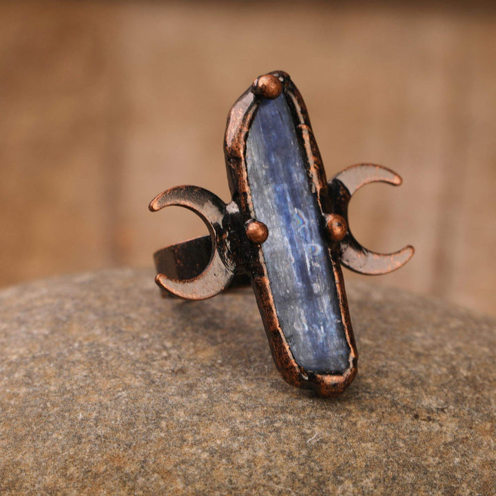 Bague ajustable de guérison à double lune en cyanite Olivenorma