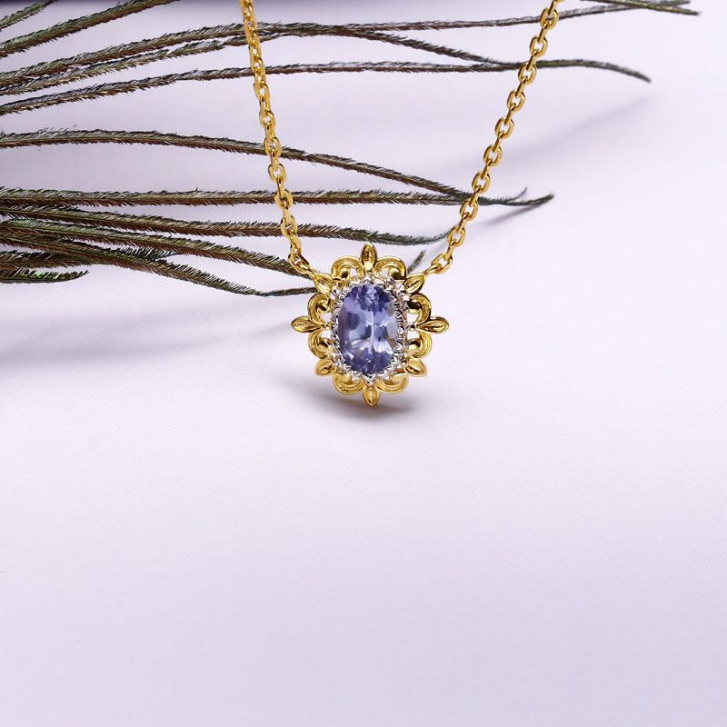 Collier pendentif simple et rétro de style européen avec saphir Olivenorma 