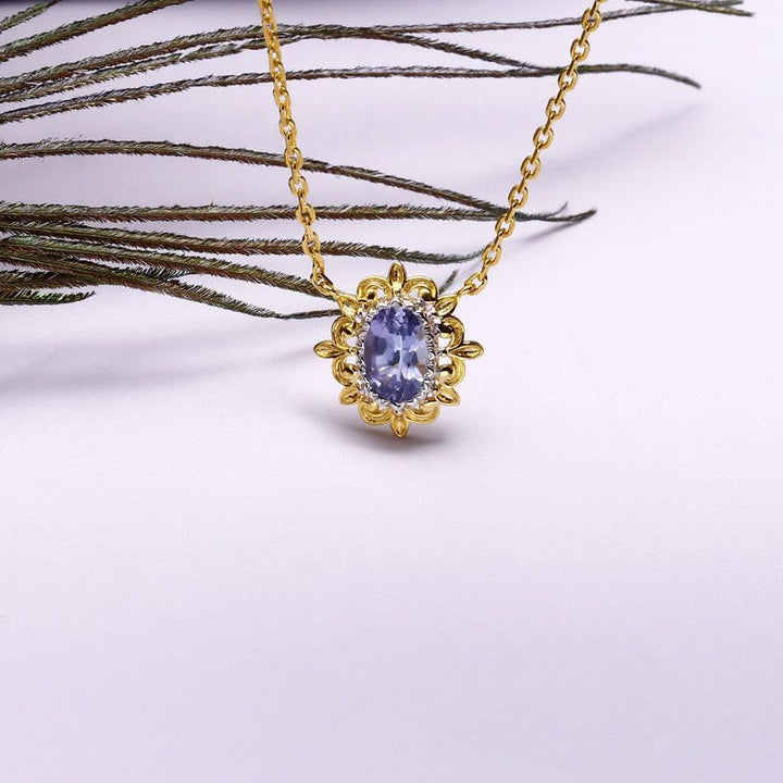 Collier pendentif simple et rétro de style européen avec saphir Olivenorma 