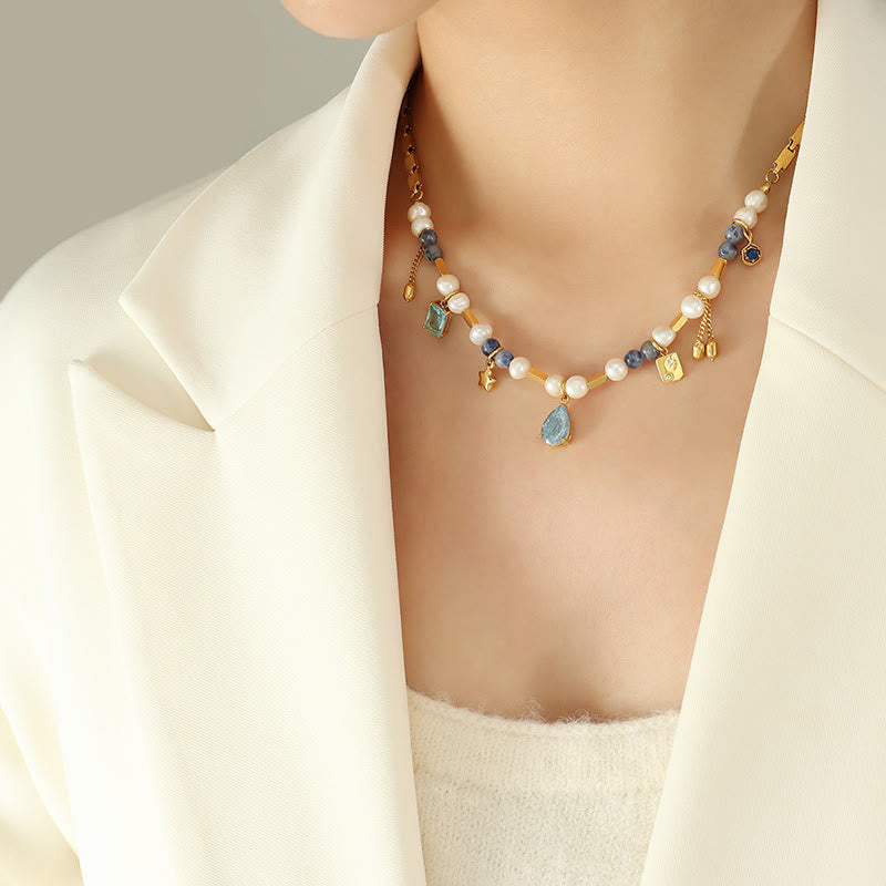Collier avec pendentif étoile en perles d'aigue-marine Olivenorma 