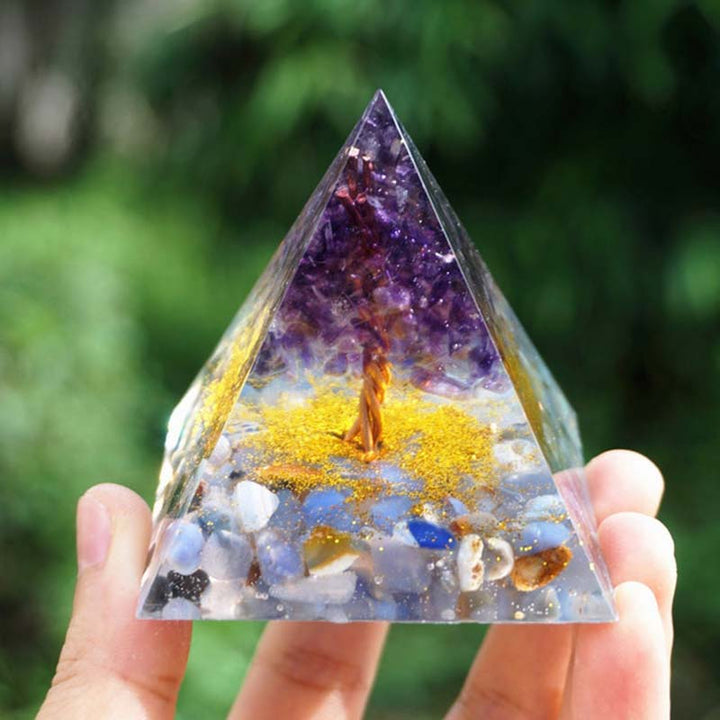 Pyramide d'orgone d'arbre de vie en agate bleue améthyste Olivenorma