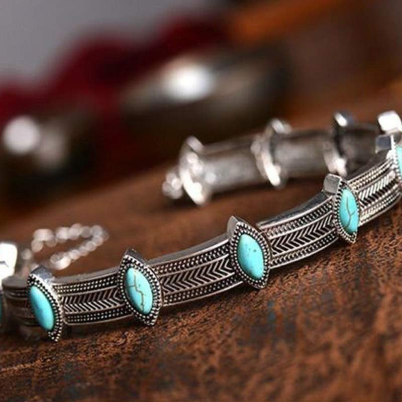 Collier ras du cou ethnique turquoise de style rétro