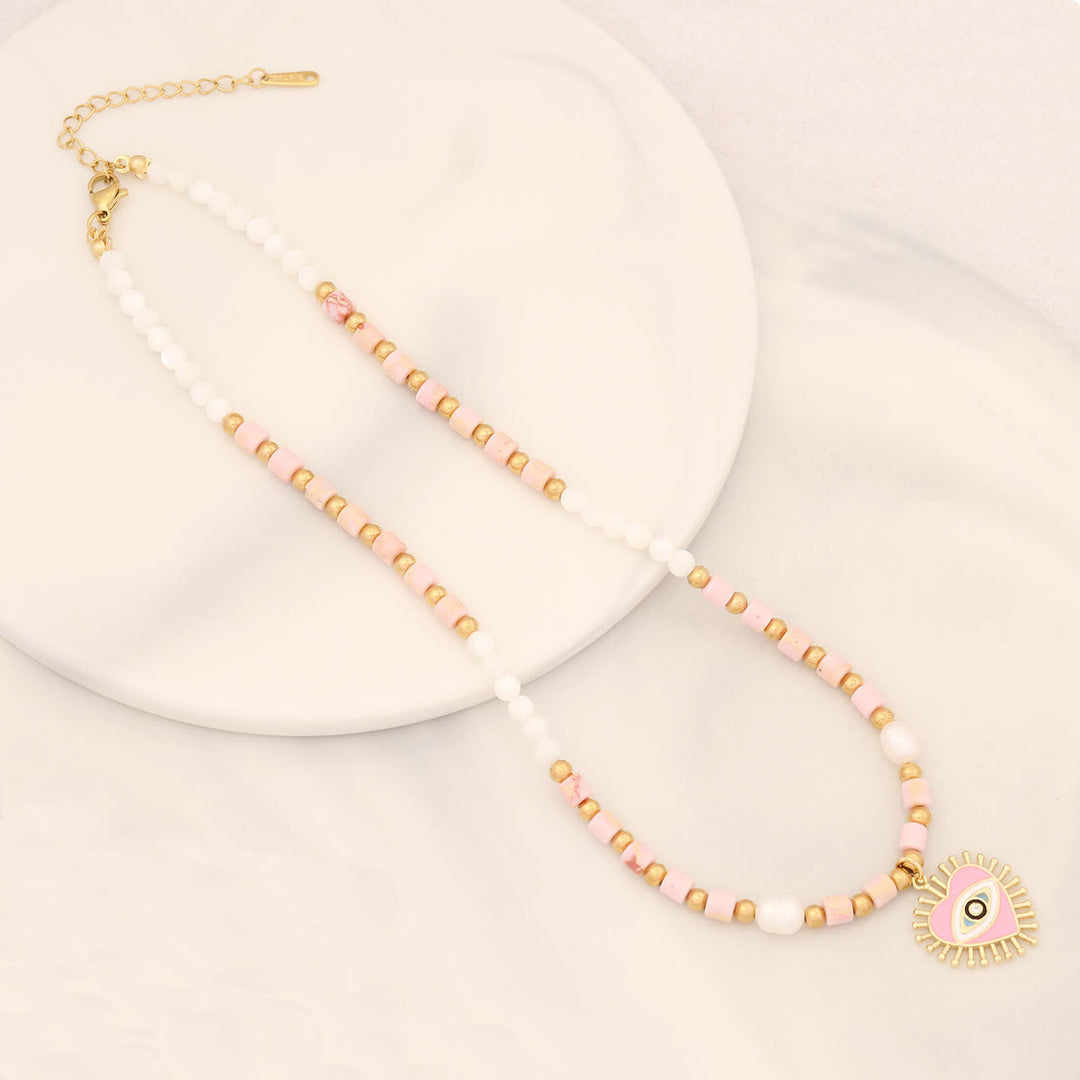 Collier pendentif mauvais œil en pierre de cristal de perle naturelle Olivenorma 