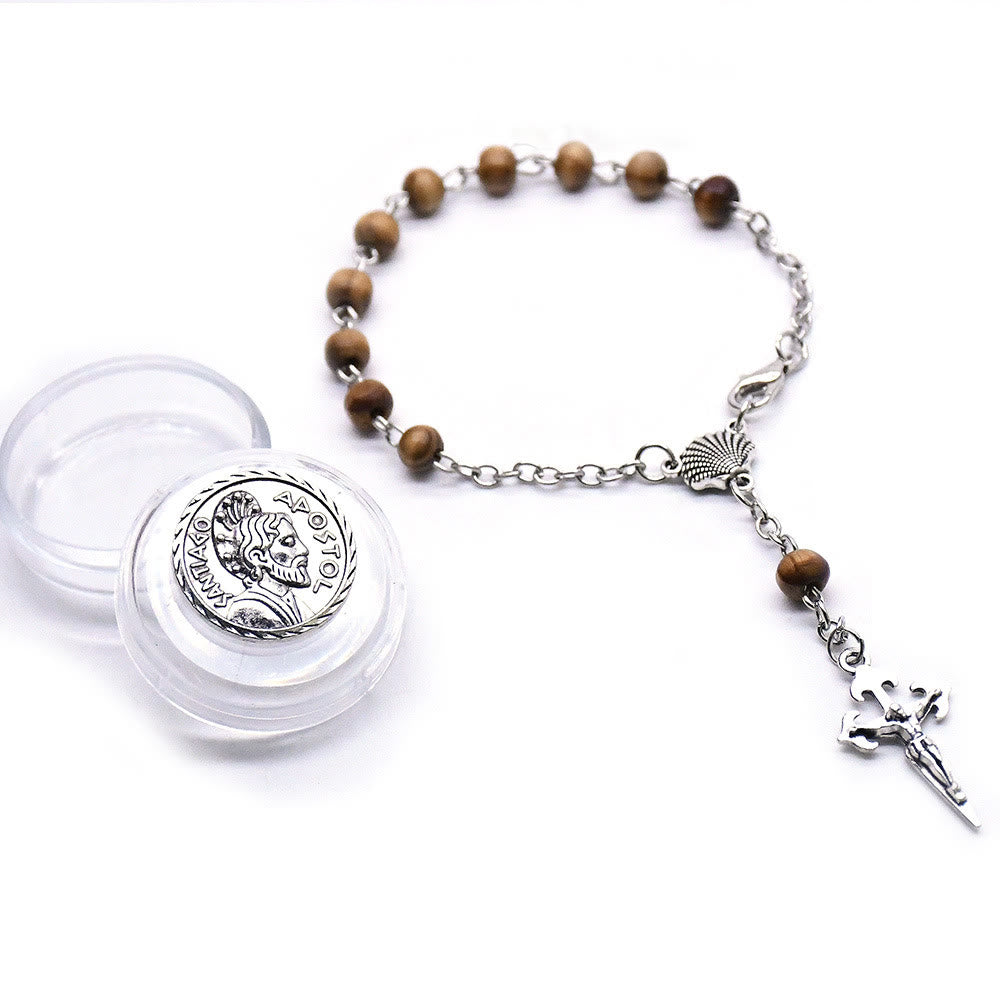 Bracelet chapelet en perles de bois Olivenorma de 6 mm avec croix 