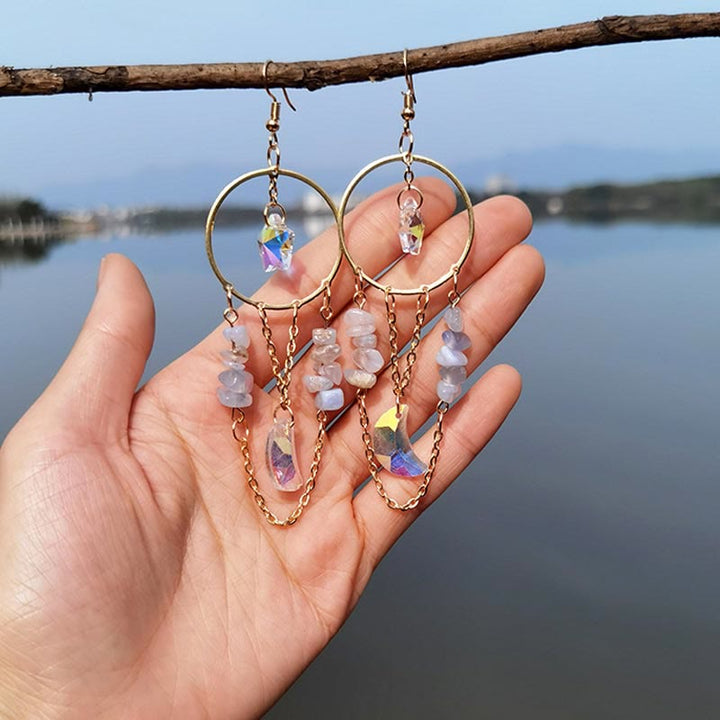 Boucles d'oreilles en cristal naturel avec champignons lune et étoile Olivenorma