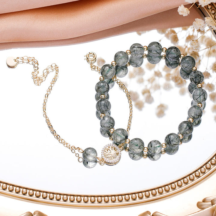 Ensemble de bracelets Arbre de vie en quartz rutile vert fraise Olivenorma