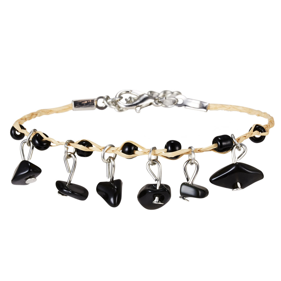 Bracelet tressé en gravier avec pompon en obsidienne et améthyste œil de tigre Olivenorma